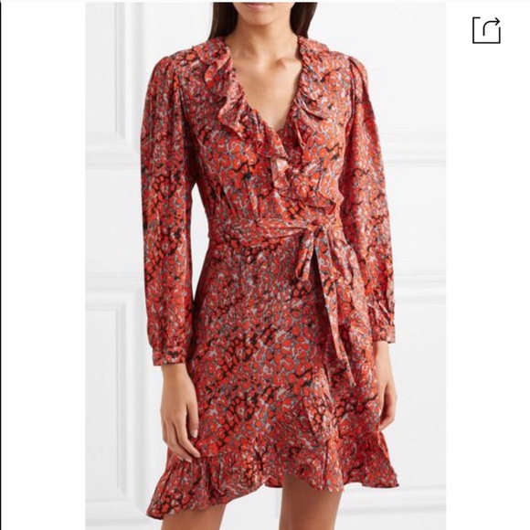 Maje Ruffled Leopard-Print Crepe Wrap Mini Dress - Picture 1 of 12